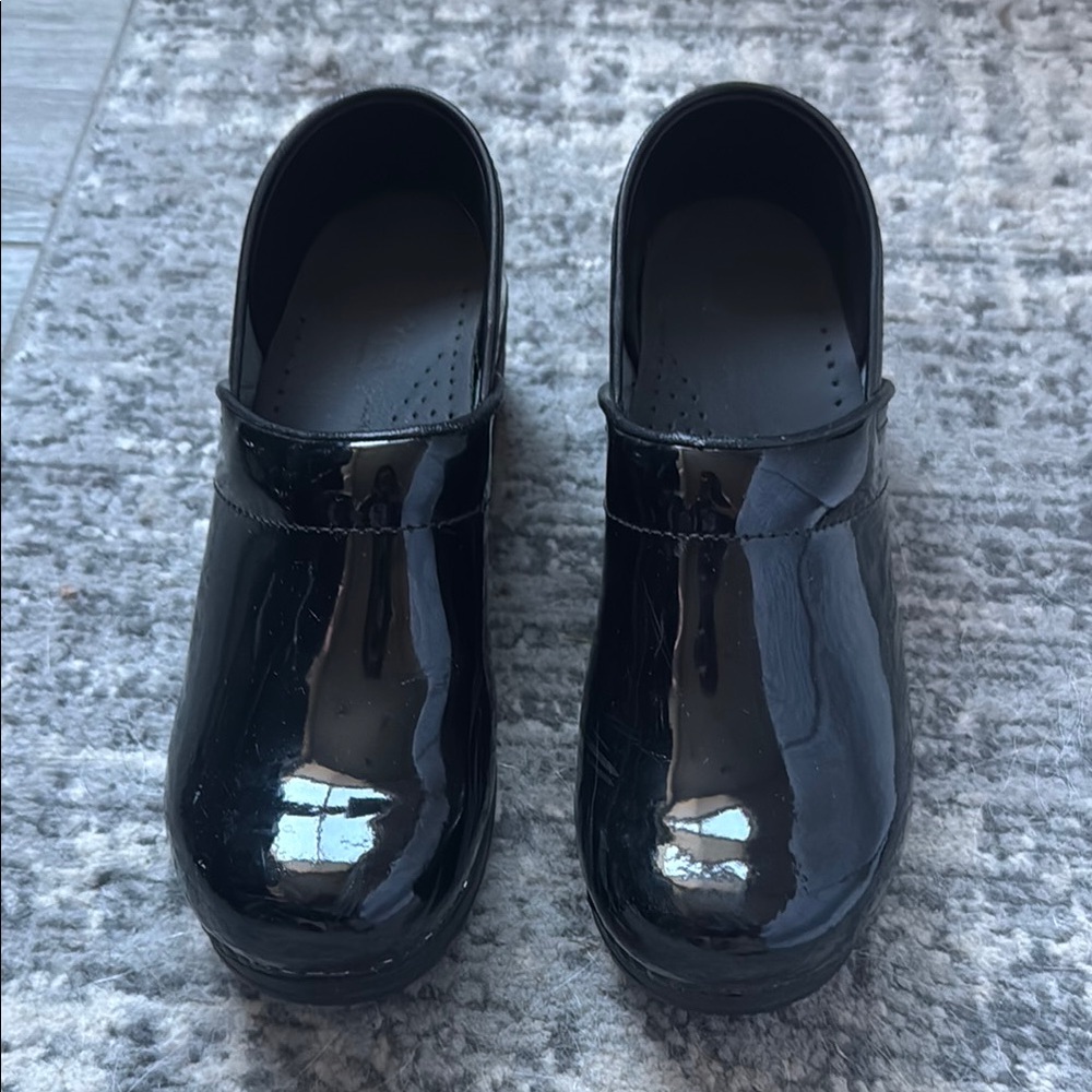 Sanita Black Patent Leather Clogs